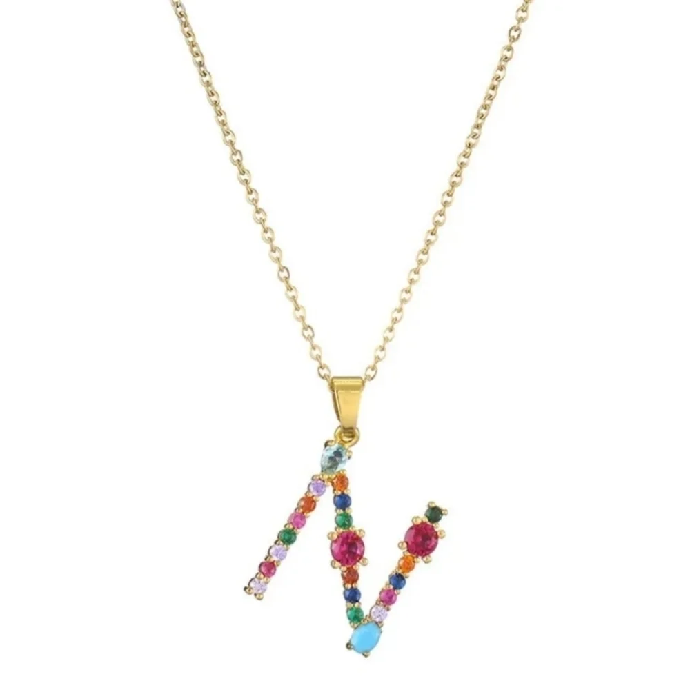 N Initial Pendant Necklace Rhinestones Gold Tone Chain - Picture 14 of 16